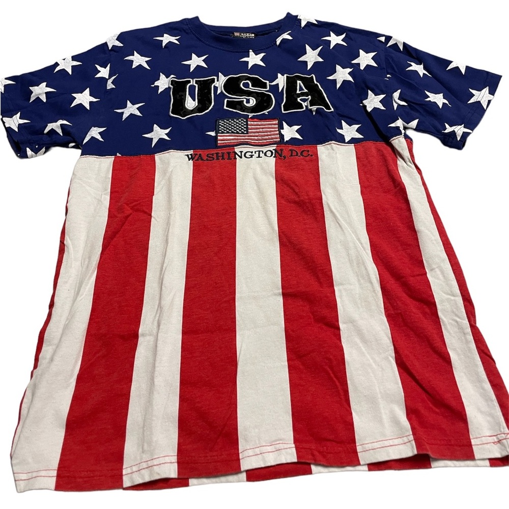 Vintage USA American Flag Washington DC 4th of July T-Shirt Double Sided Graphic - Picture 2 of 6